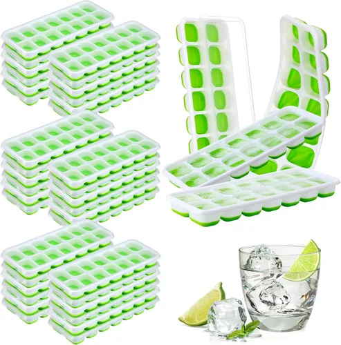 Rtteri Paquete de 36 bandejas de hielo de silicona para congelador, moldes flexibles de 14 cubos, bandejas apilables de fácil liberación con tapa