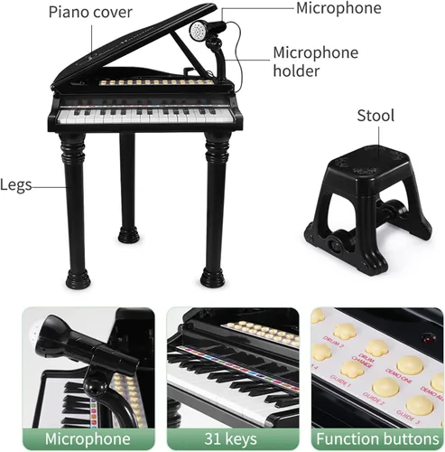 Miniatura 4 de Losbenco Juguete de teclado de piano para niños, instrumento musical electrónico para niños pequeños, juguete educativo con micrófono, múltiples