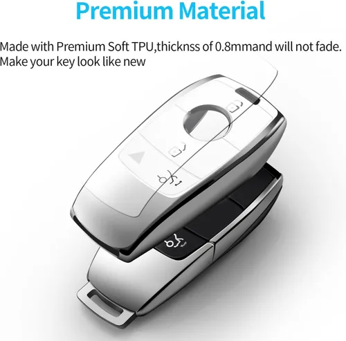 Miniatura 5 de Tukellen para Mercedes Benz Funda para llavero, Protector de llave de TPU suave especial Compatible con 2017-2021 Clase E 2018-2021 Clase S Plateado