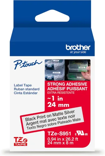 Miniatura 32 de Brother P-touch TZE-S951 - Cinta adhesiva laminada extra resistente de 1 pulgada (24 mm) de ancho, negro sobre plateado mate, laminada