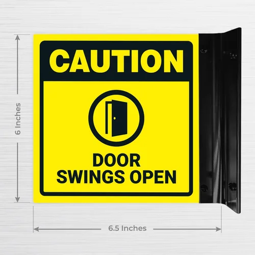 Miniatura 6 de Caution Doors Swings - Letrero de proyección abierto, doble cara, 6 x 6 pulgadas, ACM, con accesorio negro satinado, fabricado en Estados Unidos