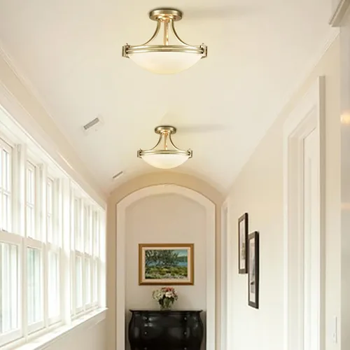 Miniatura 4 de SAMTEEN Lámpara de techo semiempotrada de níquel cepillado moderna de 3 luces de vidrio blanco para pasillo, lámpara de techo para dormitorio, sala