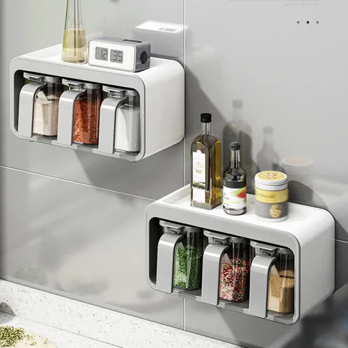 Miniatura 3 de Caja de especias, caja de especias montada en la pared, tarros de especias, caja de condimentos de cocina para el hogar, caja de almacenamiento