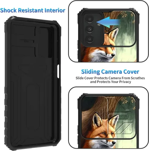 Miniatura 656 de Funda para Samsung Galaxy S22 Ultra 5G, Galaxy S22 Ultra con cubierta de cámara deslizante, funda resistente de doble capa con función atril Black