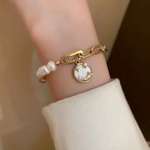 Miniatura 4 de Delicadas pulseras de oro para mujer, pulseras de perlas de agua dulce con caja de regalo, juego de pulseras impermeables ajustables, regalos