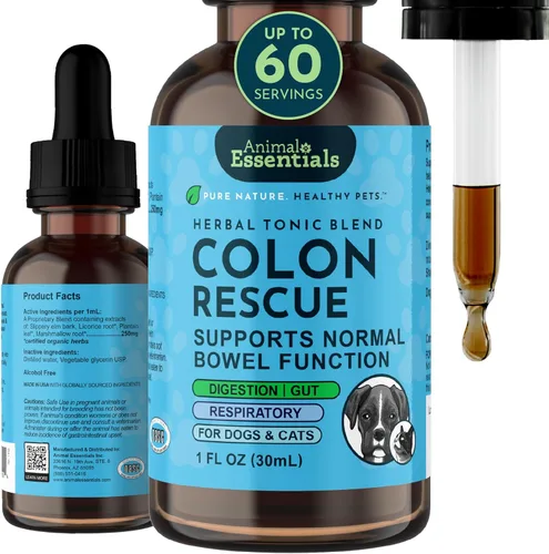 Animal Essentials Colon Rescue Herbal GI Support para perros y gatos, 1 onza líquida, ayuda digestiva fabricada en Estados Unidos, mezcla de