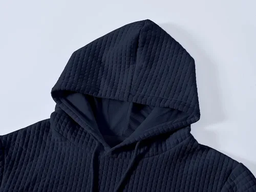 Miniatura 5 de Sudadera de manga larga para hombre, con capucha con cordón, de jacquard a cuadros, estilo informal y hípster, con bolsillo de canguro