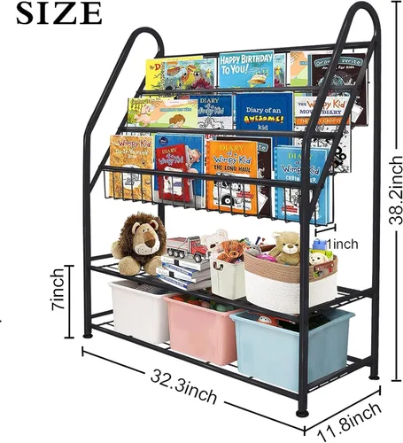 Miniatura 3 de aboxoo Estantería de metal para niños, grande, independiente, para habitación de los niños, organizador de juguetes de 32 pulgadas, estantería Negro
