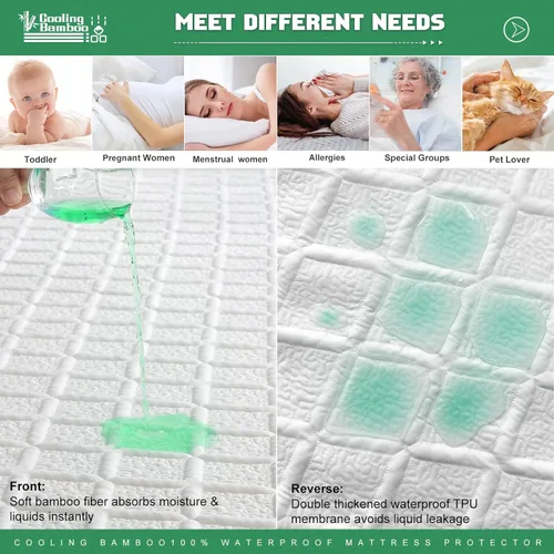 Miniatura 2 de UNILIBRA Protector de colchón impermeable tamaño twin, cubierta de colchón refrescante de rayón de aire 3D hecho de bambú, protector de colchón