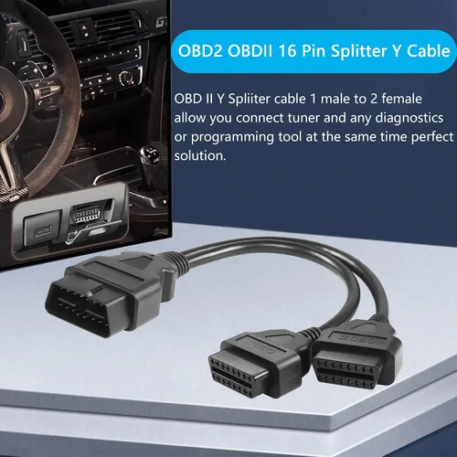 Miniatura 2 de CERRXIAN 30cm/1ft OBD2 OBDII 16 Pin Splitter Y Cable 1 macho a 2 Cable de extensión hembra