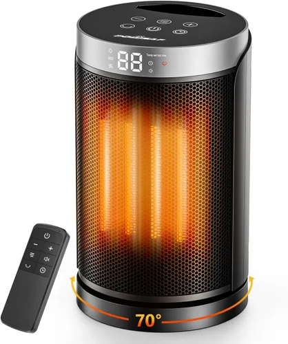 Calentador de espacio de 1500 W para uso en interiores, calentador de cerámica PTC portátil con oscilación de 70°, control remoto, temporizador de 1