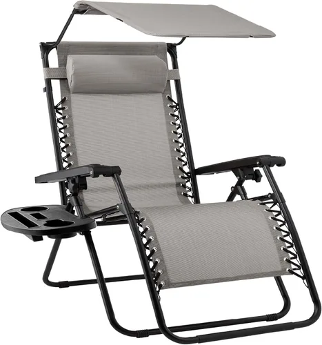 Miniatura 30 de Best Choice Products Sillón reclinable de 30 pulgadas de ancho con gravedad cero para exteriores, con toldo ajustable, reposacabezas, bandeja