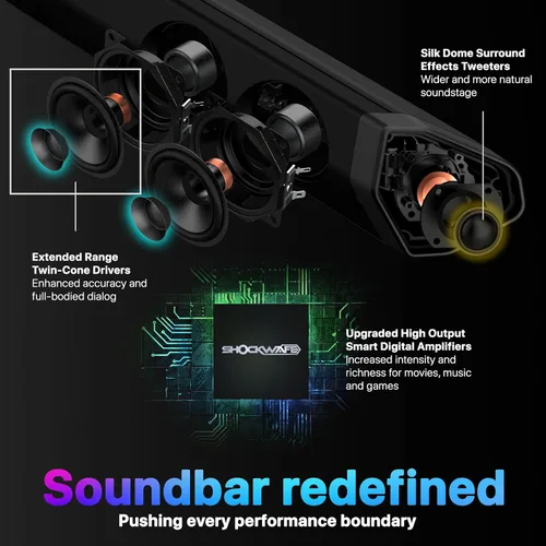 Miniatura 4 de Nakamichi Shockwafe Ultra - Sistema de barra de sonido de 9.2.4 canales con Dolby Atmos/DTS:X, subwoofers duales de 10 pulgadas, 4 altavoces