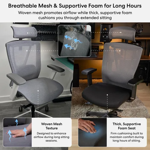 Miniatura 6 de Autonomous ErgoChair Pro Silla de oficina ergonómica Espuma Gris Soporte lumbar ajustable, giratoria y rodante - Sillas de escritorio de oficina
