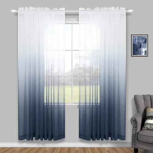 Miniatura 17 de KOUFALL Cortinas de ventana de baño para ducha, juego de 2 paneles de cortinas cortas transparentes en blanco y negro para cocina, dormitorio