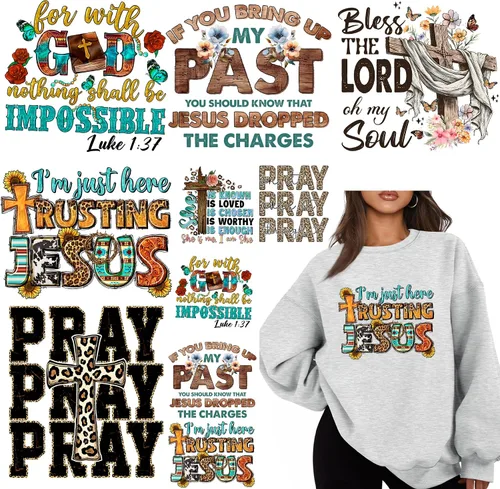 Miniatura 9 de 8 piezas de calcomanías para planchar, transferencias térmicas, parches para ropa, camisetas, diseño de Jesús, vinilo para planchar, diseño