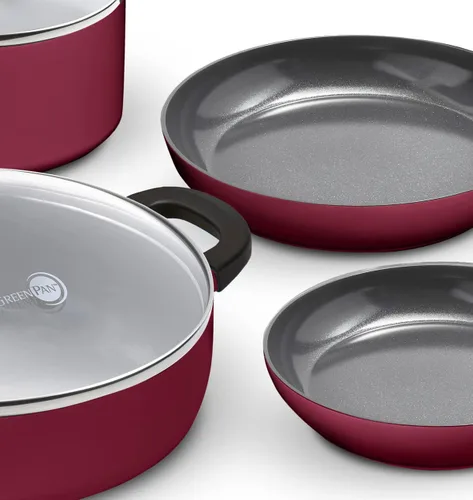 Miniatura 4 de GreenPan SmartShape - Juego de 6 ollas y sartenes de cerámica saludable, antiadherente, sin PFAS, apto para lavavajillas, rojo