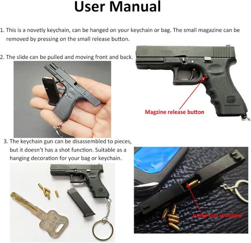 Miniatura 7 de Mini llavero de pistola, llavero con forma de pistola, llavero táctico pequeño con forma de pistola, regalo con colgante en forma de armas, llaveros