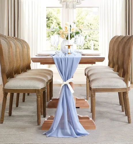 Miniatura 5 de WARM HOME DESIGNS Camino de mesa beige de 35 x 156 pulgadas para decoración de mesa de boda. Camino de mesa de gasa premium para decoración rústica
