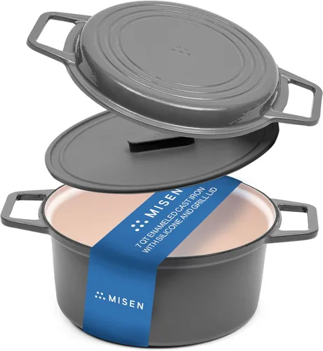 Miniatura 9 de Misen Horno holandés de hierro fundido esmaltado de 7 cuartos de galón, revestimiento de esmalte resistente a las astillas, núcleo de hierro grueso