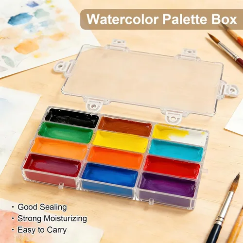 Miniatura 3 de WANDIC Caja de paleta, 1 caja vacía de acuarela de 12 pozos para acuarela, recipiente hermético para acuarela, gouache, acrílico y pintura al óleo