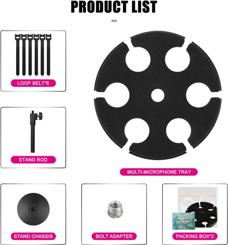 Miniatura 6 de Soporte para micrófonos múltiples, soporte de micrófono con cable e inalámbrico para soporte, soporta hasta 6 micrófonos, aluminio, negro