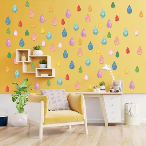 Calcomanías bohemias para decoración de pared de habitación, gotas de lluvia coloridas para dormitorio de niñas, papel tapiz extraíble para despegar