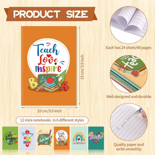 Miniatura 4 de Sabary Juego de 24 piezas de regalo de agradecimiento al profesor, 12 cuadernos motivacionales, 12 bolígrafos inspiradores, regalo de graduación