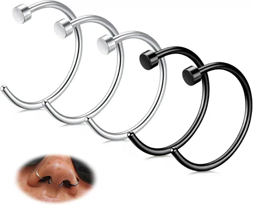Miniatura 19 de FIBO STEEL - 5 piezas de acero inoxidable, 18G a 22G, joyería corporal, piercing de nariz para mujer