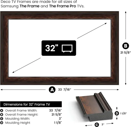 Miniatura 3 de Burlwood - Marco de TV Premiere Deco de 32 pulgadas, compatible solo con televisores Samsung The Frame