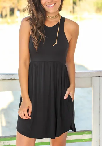 Miniatura 3 de HiMONE Vestidos de verano sin mangas para mujer, vestido casual de playa pequeño con bolsillo, moda 2024