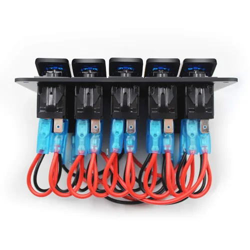 Miniatura 4 de FXC Interruptor basculante de barco marino impermeable, panel de aluminio de 5 segmentos con ranura USB dual 3.1A + medidor de voltios, luz LED azul