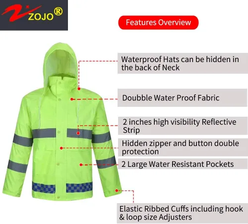 zojo Traje de lluvia de seguridad de alta visibilidad, chaqueta, pantalones, abrigos reflectantes de alta visibilidad (amarillo-2XL)