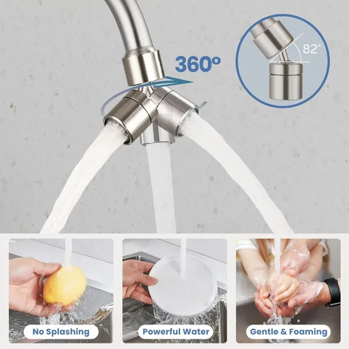 Miniatura 4 de Airuida Grifo de fregadero de cocina de montaje en pared, grifos de cocina de 8 pulgadas, asas dobles centrales de 360 grados, boquilla giratoria
