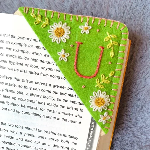 Miniatura 43 de Marcapáginas de esquina bordadas a mano personalizadas, Marcadores para mujeres, Marcador personalizado para los amantes de los libros, lindo Verde