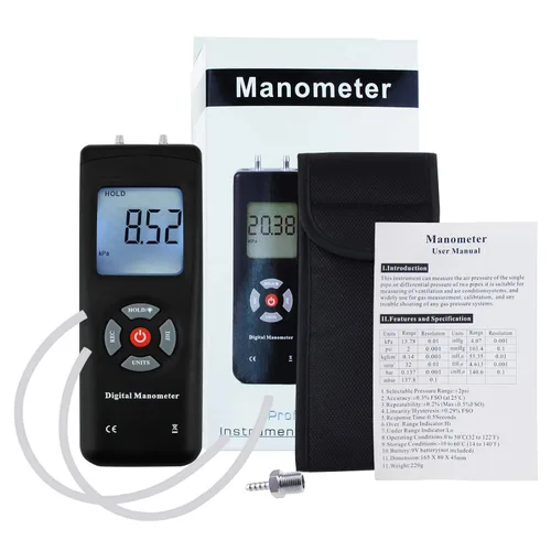 Miniatura 7 de Manómetro, medidor de presión de aire profesional, manómetro digital, medidor de presión de gas, 11 unidades con luz de fondo, adecuado para presión