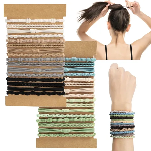 Miniatura 10 de DIYDEC 10 Ligas para el Cabello Pulsera para Mujeres 5 Estilos Suaves Trenzadas Boho Bandas para el Cabello Elásticas Sin Daño Ligas para el Cabello