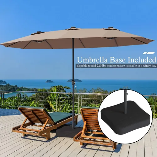 Miniatura 4 de Tangkula Sombrilla solar de patio de 15 pies con base, sombrilla individual extragrande de doble cara para exteriores con 36 luces LED y manivela