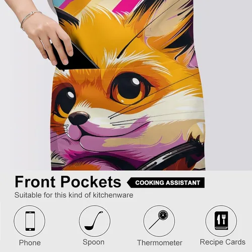 Miniatura 5 de MUSM Apron for Adults - 27.6 X 31.5 Inch, Heavy-Duty Polyester Aprons with Two Large Pockets, Waterproof Little Fox in The Car Kitchen Apron for
