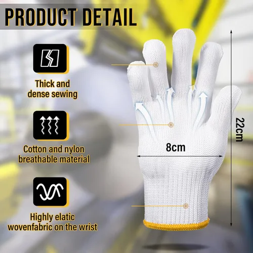 Miniatura 3 de SATINIOR 36 pares de guantes de trabajo de mano, forro de algodón blanco, guantes de seguridad para barbacoa, forro para hombres y mujeres, Ribete
