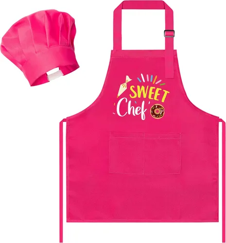Miniatura 33 de R HORSE Juego de delantal y sombrero de chef para niños, 2 piezas, mini parrilla ajustable, delantal de cocina para niños, juego de rol, juguete