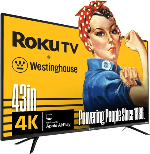 Westinghouse Roku TV - Smart TV de 43 Pulgadas, Televisión 4K UHD con Conectividad Wi-Fi y Aplicación Móvil, Pantalla Plana, Bluetooth, Compatible
