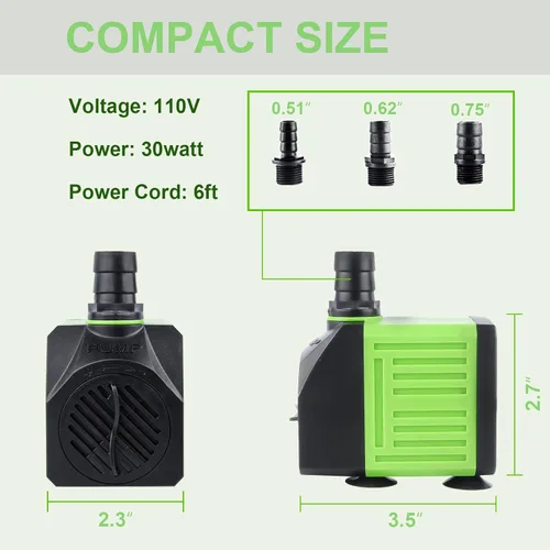 Miniatura 5 de Aysoner Bomba de agua sumergible: 550 GPH 30 W ajustable ultra silenciosa pequeña bomba de estanque con cable de alimentación de 6 pies para acuario