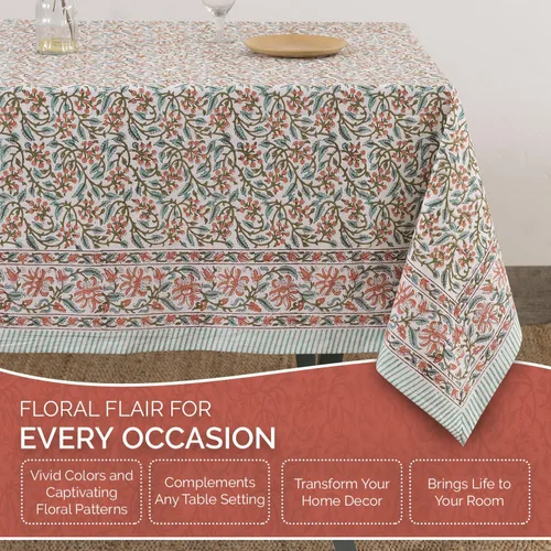 Miniatura 6 de Labhanshi Mantel redondo de 60 pulgadas con estampado de bloques de mano indio, de 60 pulgadas, 4 plazas y rectangular, 60 x 90 pulgadas