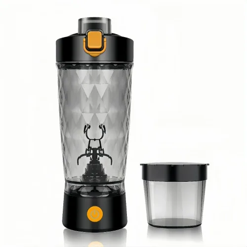 Taza de agitación eléctrica con caja de polvo Botella de batido de proteínas Taza deportiva portátil Taza ligera de gran capacidad (negro)