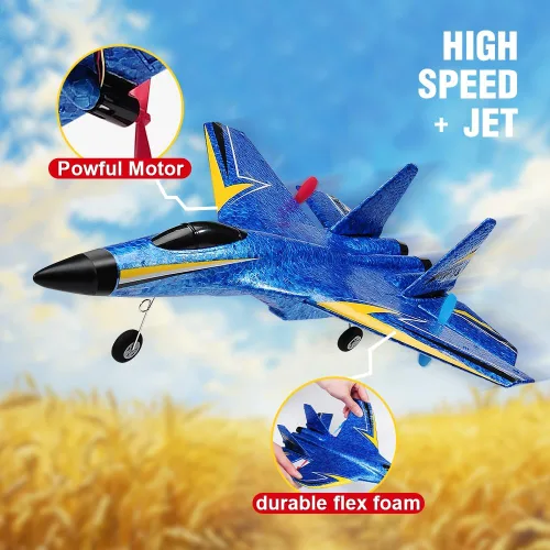 Miniatura 8 de Avión RC Su-27 Fremego de 2,4GHz 2 canales con control remoto, luces nocturnas de giro y 2 baterías, fácil de volar para adultos, principiantes