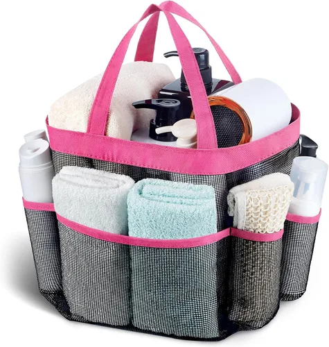 Miniatura 13 de Attmu Organizador de ducha de malla portátil, de secado rápido, bolsa de ducha colgante para dormitorio universitario, artículos esenciales de gran