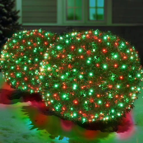 Miniatura 13 de Red de luces LED verdes de Navidad para exteriores, 120 LED de 6 x 5 pies, tira de luces de malla conectables para exteriores e interiores