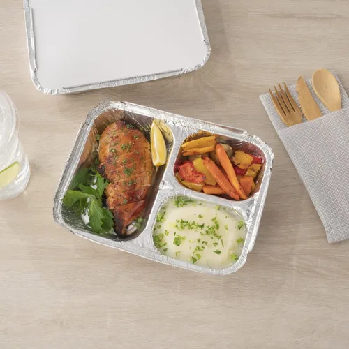 Miniatura 5 de Restaurantware Foil Lux - Recipientes de aluminio para alimentos de 23 onzas, 100 bandejas rectangulares de aluminio, tapas se venden por separado