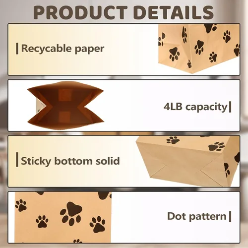 Miniatura 3 de Meanplan - 200 bolsas de papel con huella de papel para perros, bolsas a granel para almuerzo, aperitivos, pan, dulces, sándwich, palomitas de maíz